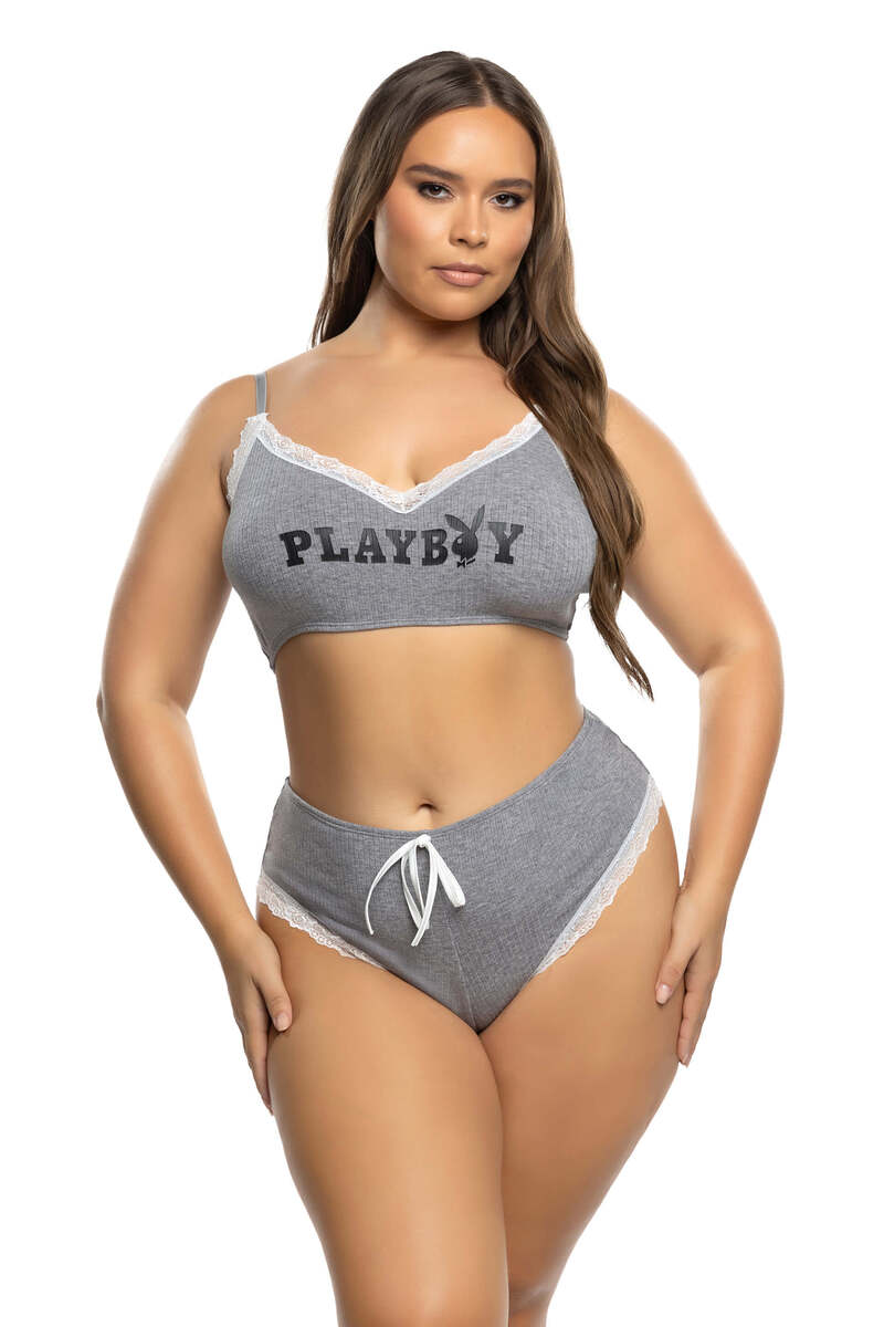 Plus Size Comfy Bunny Cropped Cami Set Grey Front