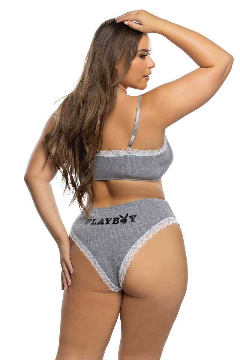 Plus Size Comfy Bunny Cropped Cami Set Grey Back