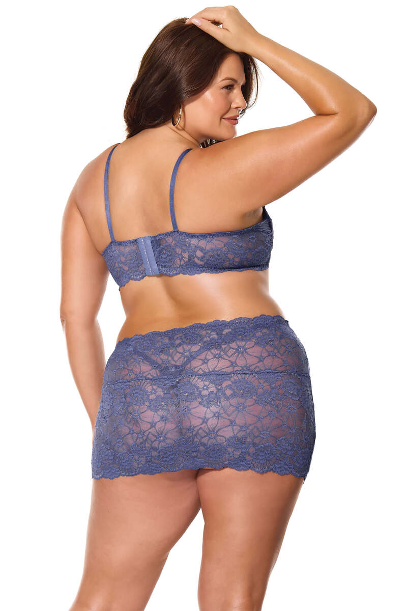 Twilight Fever Bra & Skirt Set Navy Blue Plus Size Back