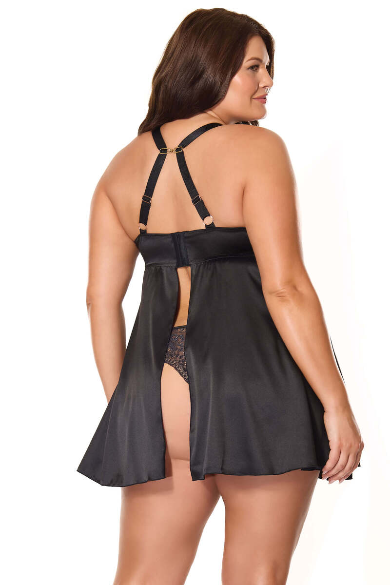 Satin Kiss Babydoll Plus Size Black Back