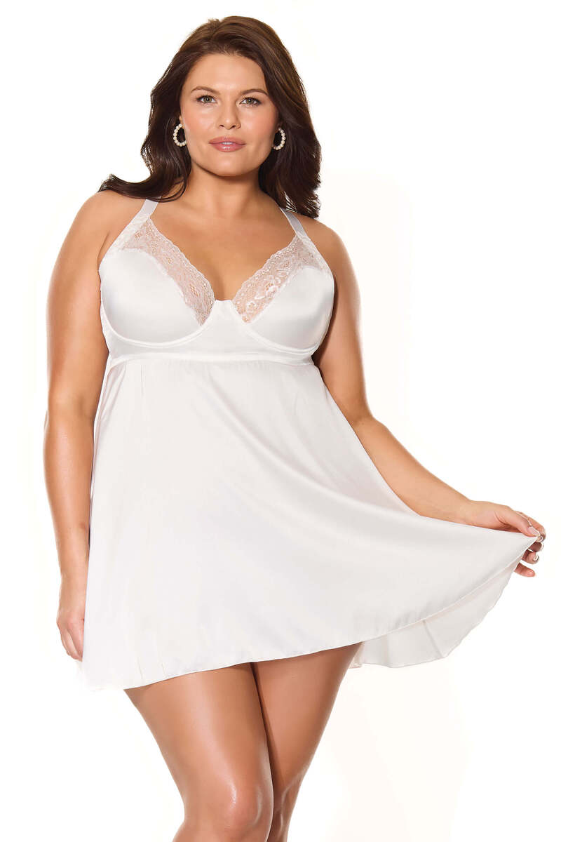 Satin Kiss Babydoll Plus Size White Front