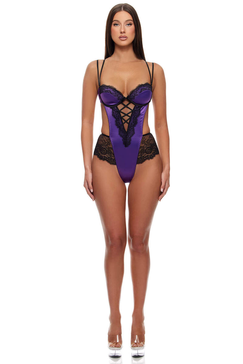 Laced In Satin Teddy Purple Front