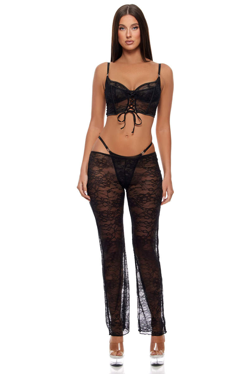 Layer of Seduction Layered Bra & Pant Set Black Front