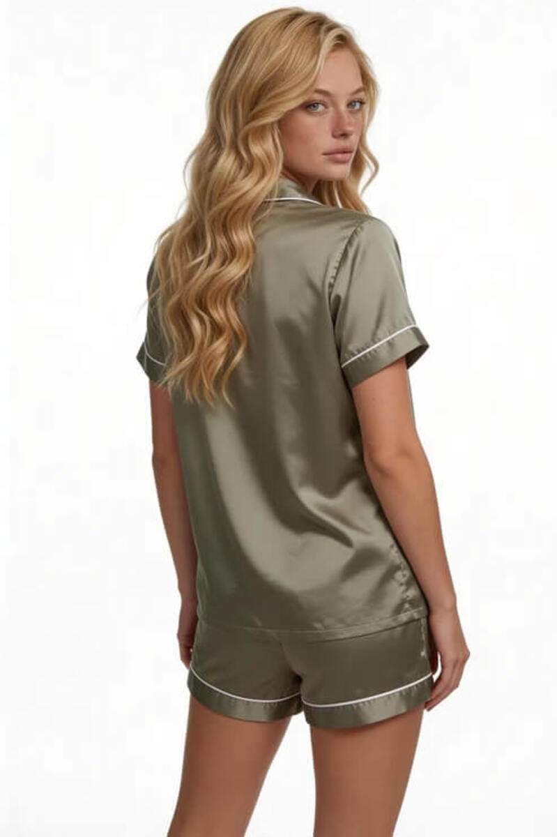 Satin Short Sleeve Pajama Set Sage Back