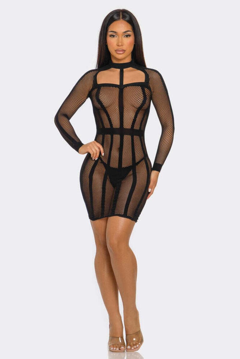 Between the Lines Dress Black Front