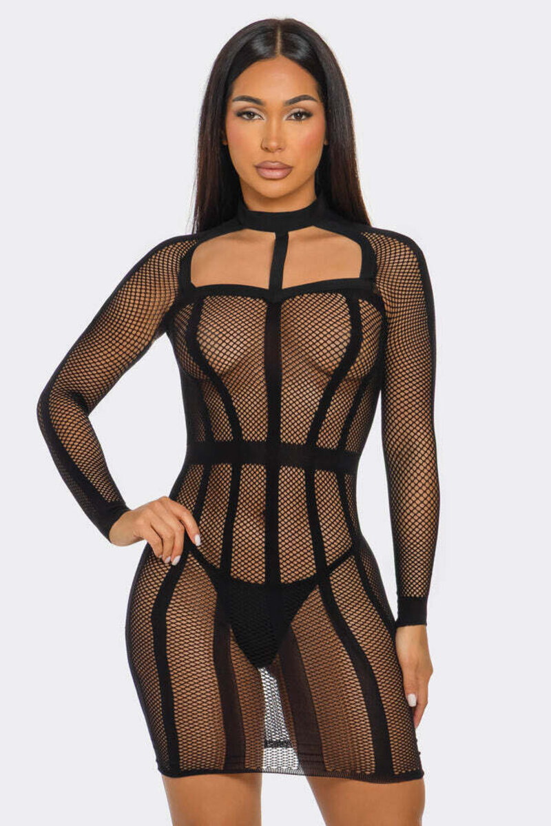 Between the Lines Dress Black Front Closeup