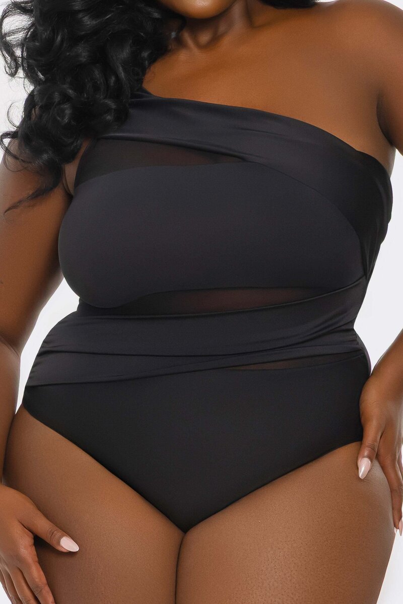 Jaqueline Swimsuit Plus Size Black Front Closeup Alternate