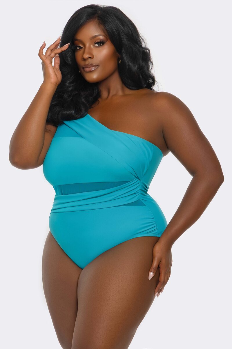 Jaqueline Swimsuit Teal Plus Size Side