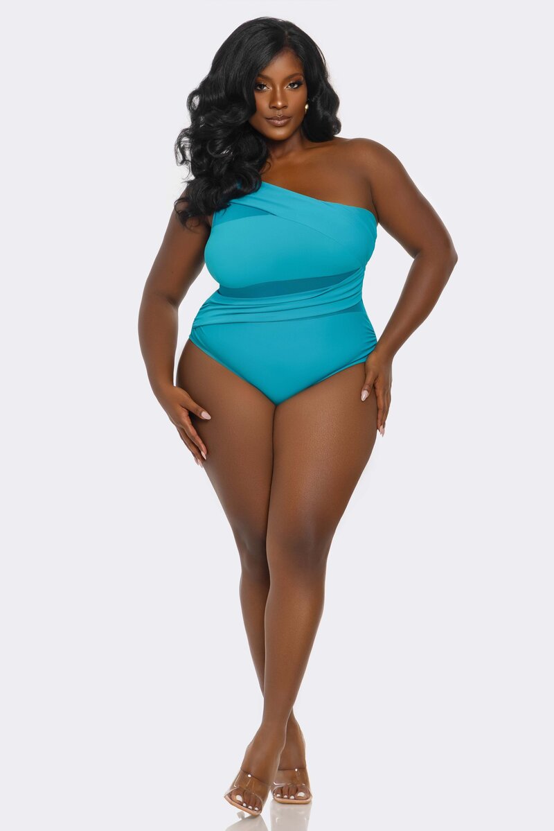Jaqueline Swimsuit Teal Plus Size Front