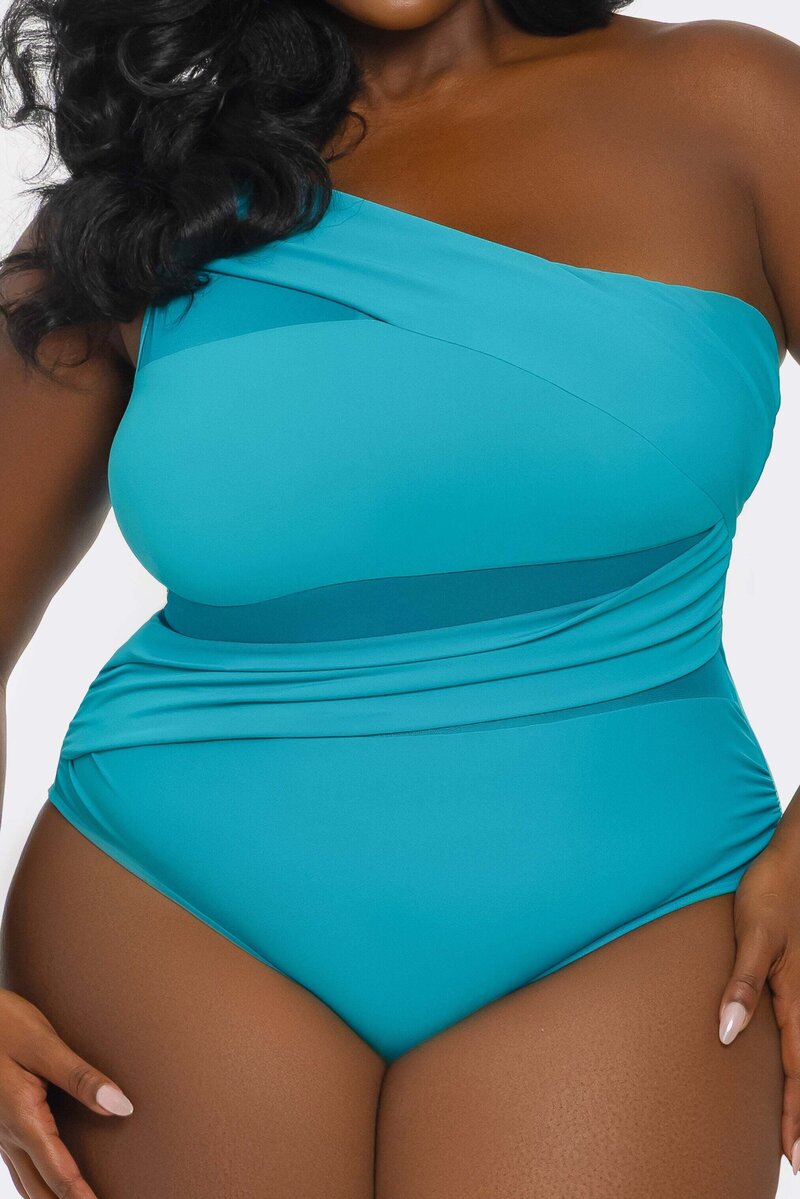 Jaqueline Swimsuit Teal Plus Size Front Closeup Alternate