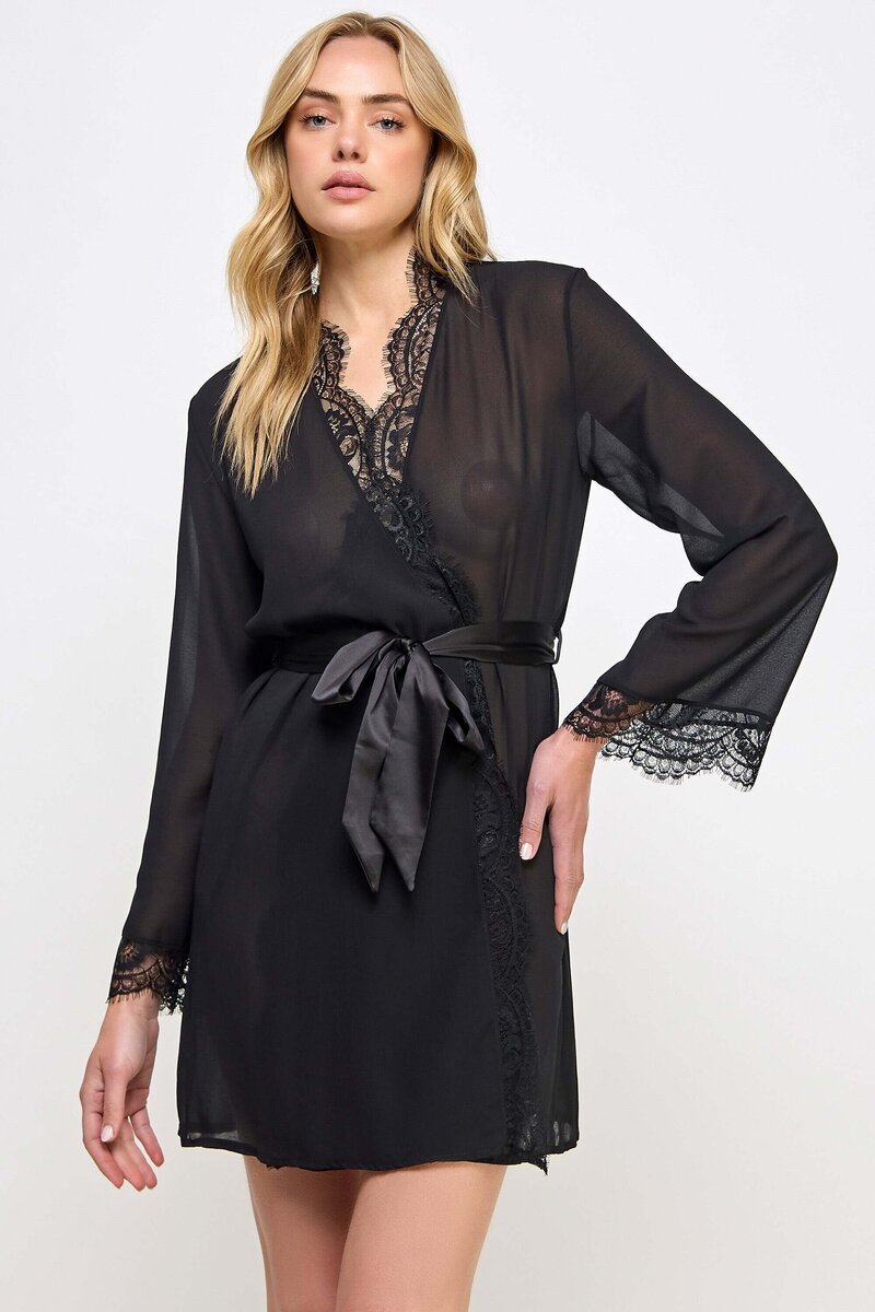 Vivian Robe Black Front Posing Closeup