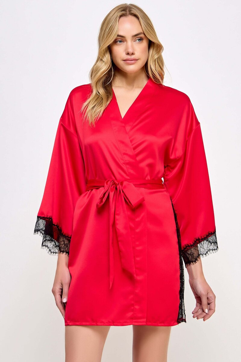 Isadora Robe Red Black Front Closeup