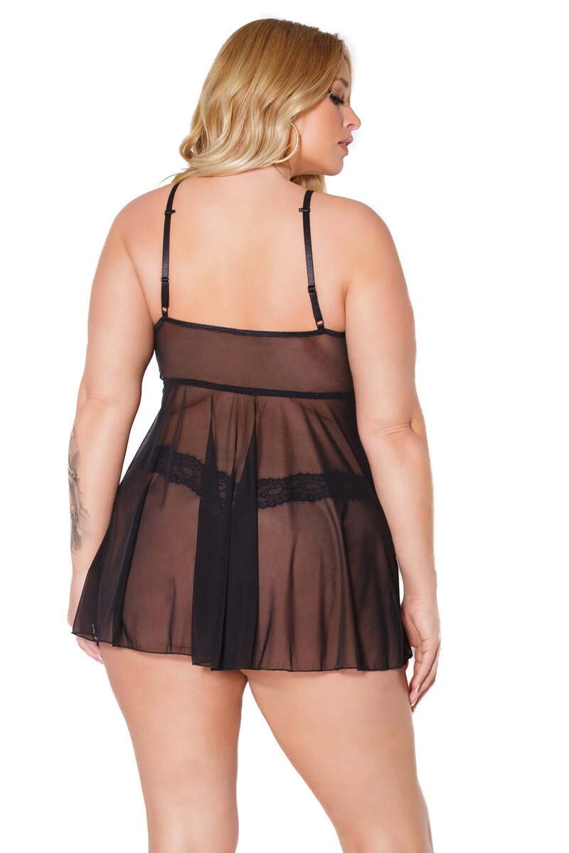 Truth Or Dare Babydoll & Thong Set Black Plus Size Back