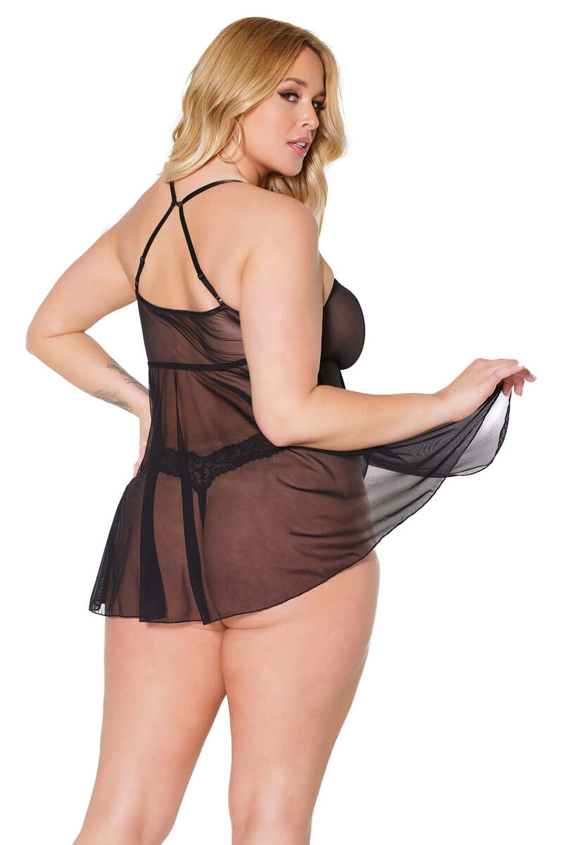 Truth Or Dare Babydoll & Thong Set Black Plus Size Side
