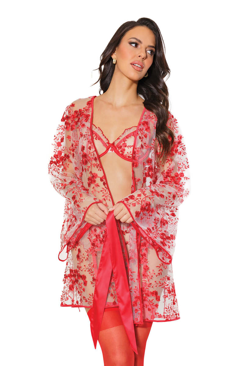 Sheer Affair Embroidered Robe Red Front Alternate