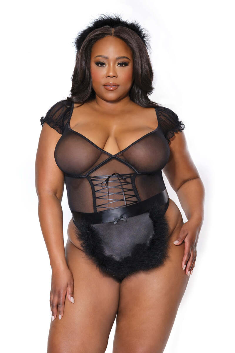 Sheer Mischief Teddy Set Plus Size Black Front