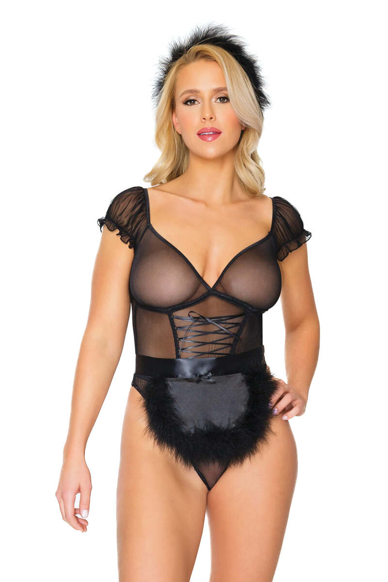 Sheer Mischief Teddy Set Black Front