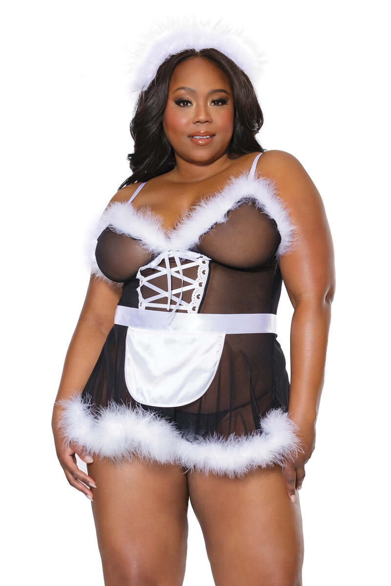 Fallen Angel Maid Babydoll Set Plus Size Black Front