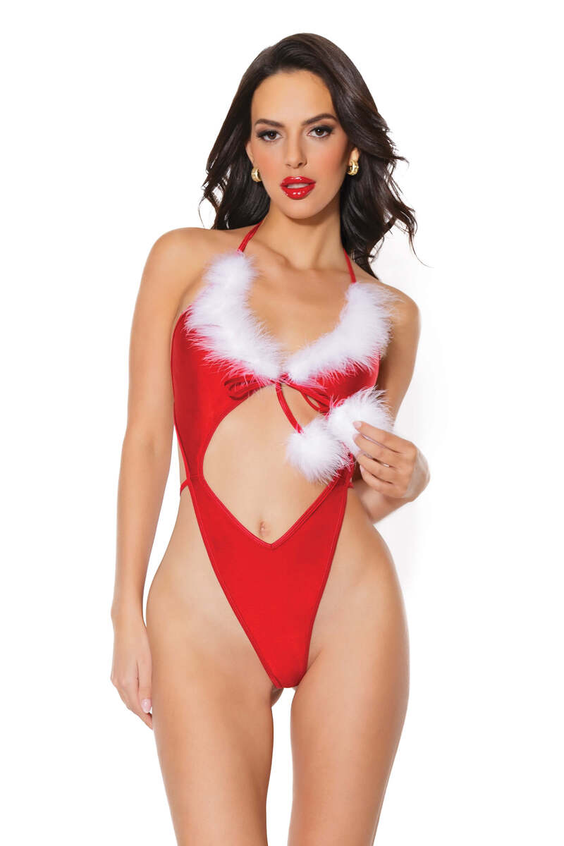 Mrs. Claus Marabou Teddy Red Front