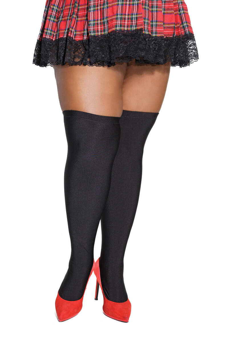 Leg Up Stay Up Stockings Black Plus Size Front Alternate