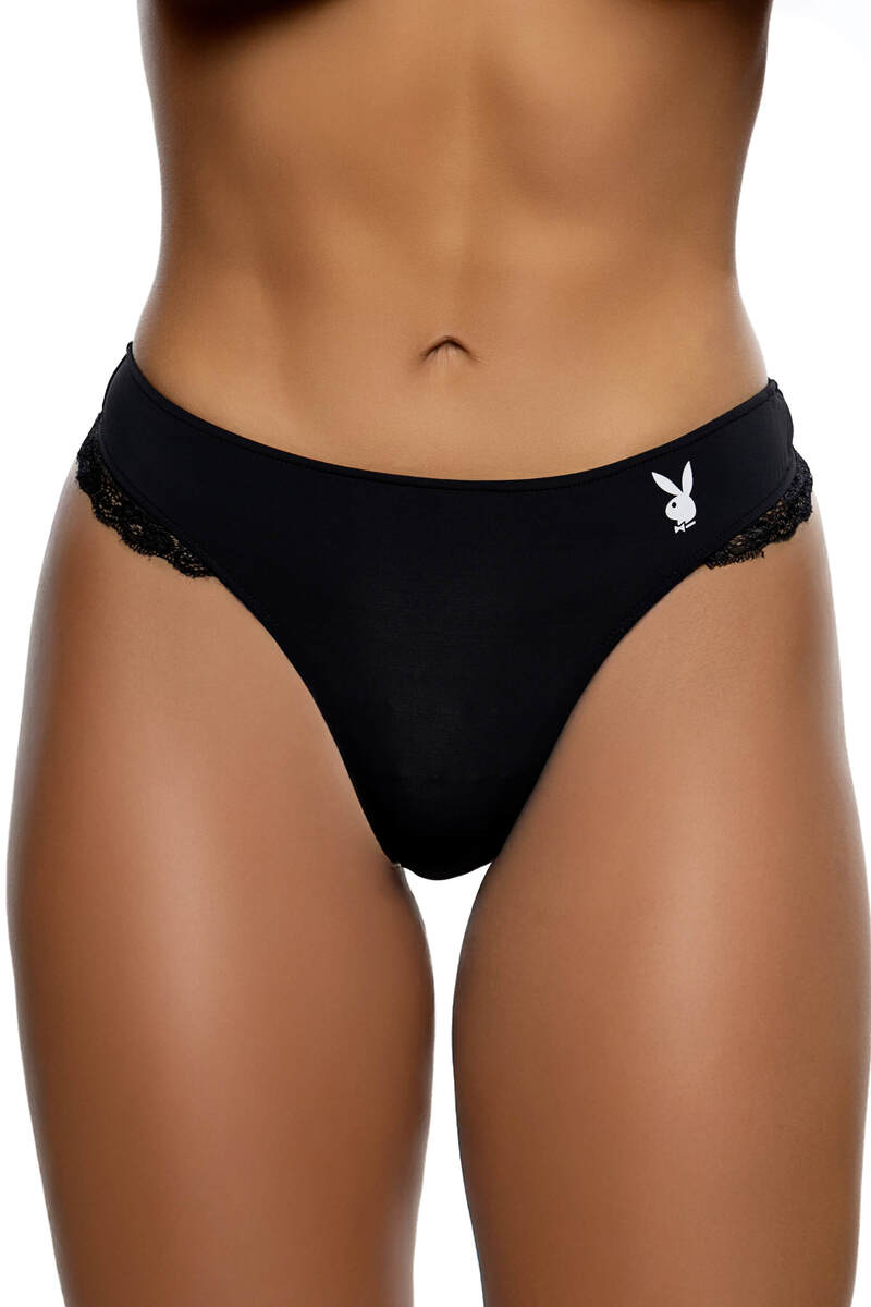 Ultra Soft Playboy Thong Black Front