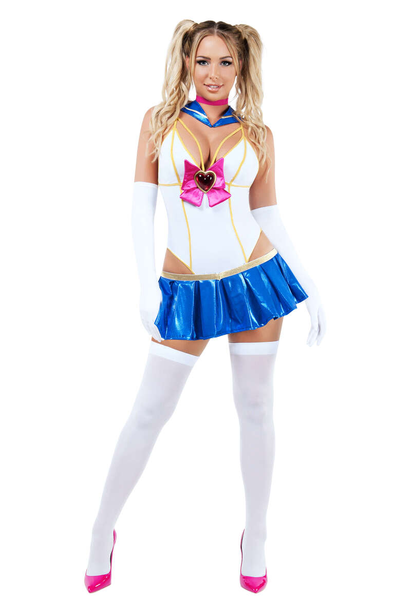 Anime School Girl Costume White Blue Front