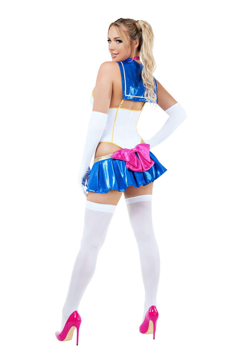 Anime School Girl Costume White Blue Back