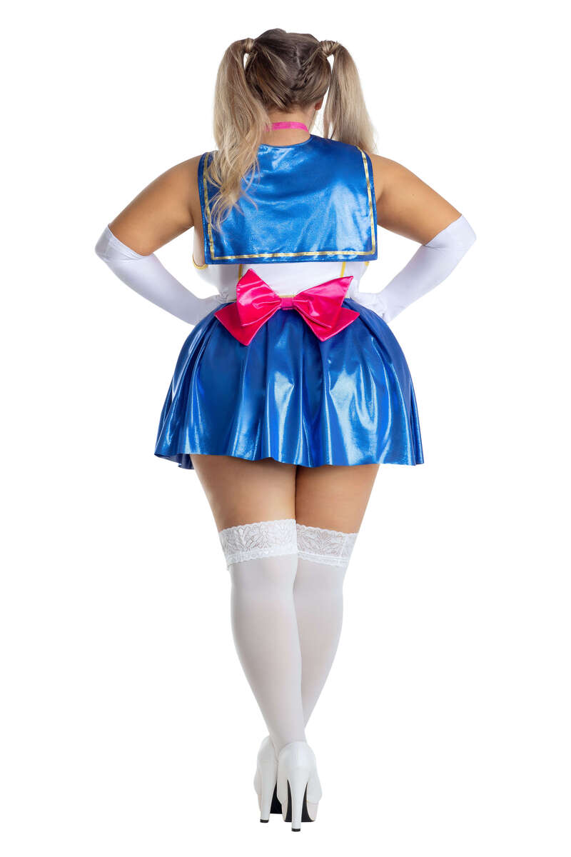 Plus Size Anime School Girl Costume White Purple Back