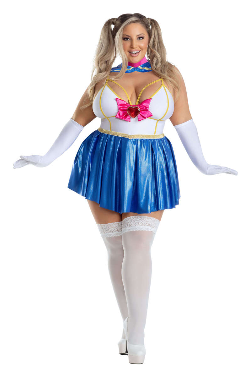 Plus Size Anime School Girl Costume White Purple Front