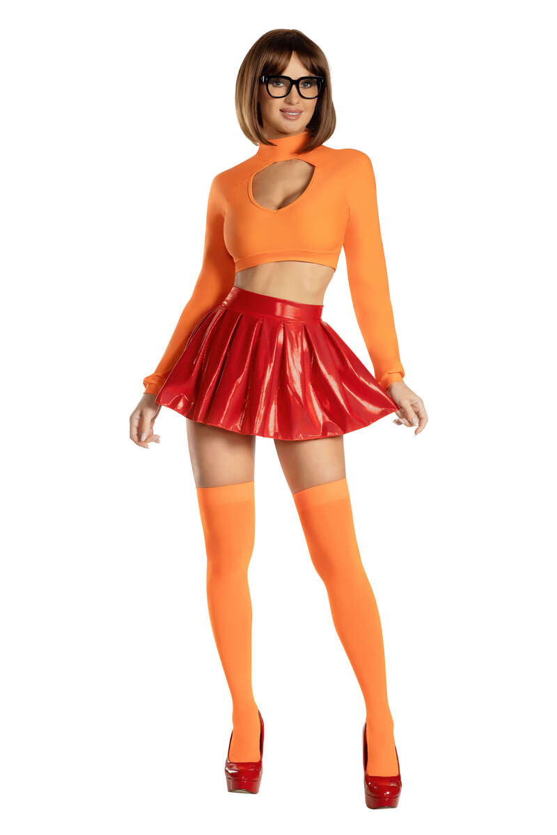 Brainy Babe Costume Orange Red Front Posing