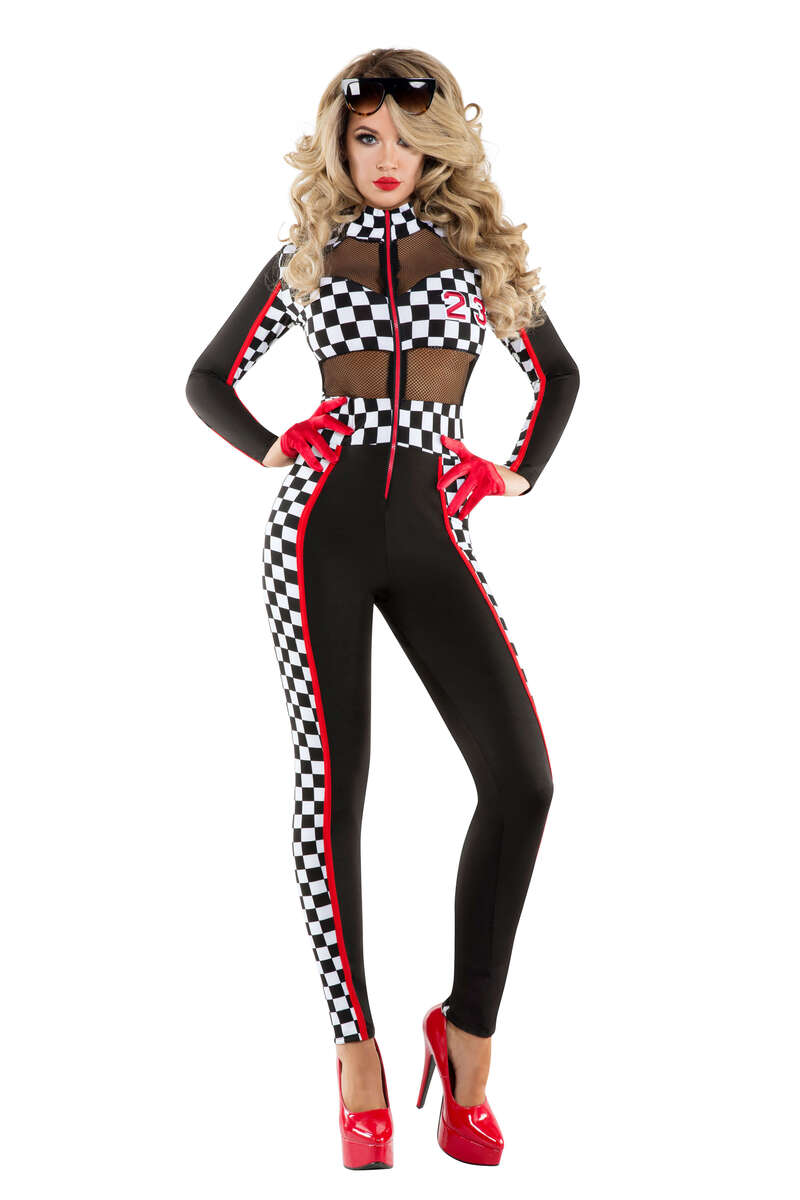 Racy Racer Costume Black White Front