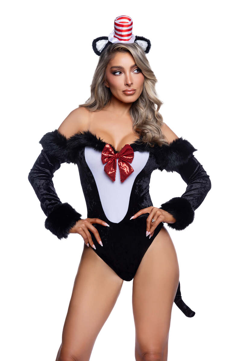 Top Hat Kitty Costume Black White Front