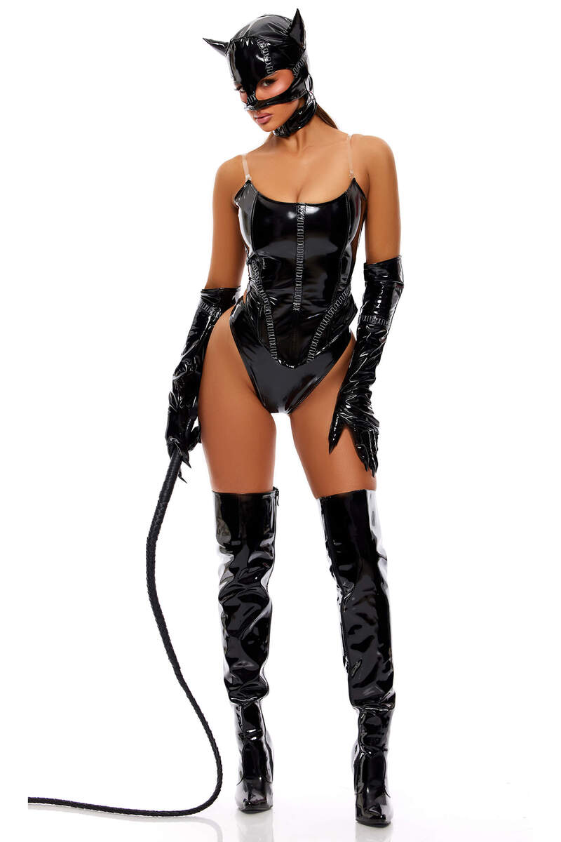 Feral Femme Cat Villain Costume Black Front