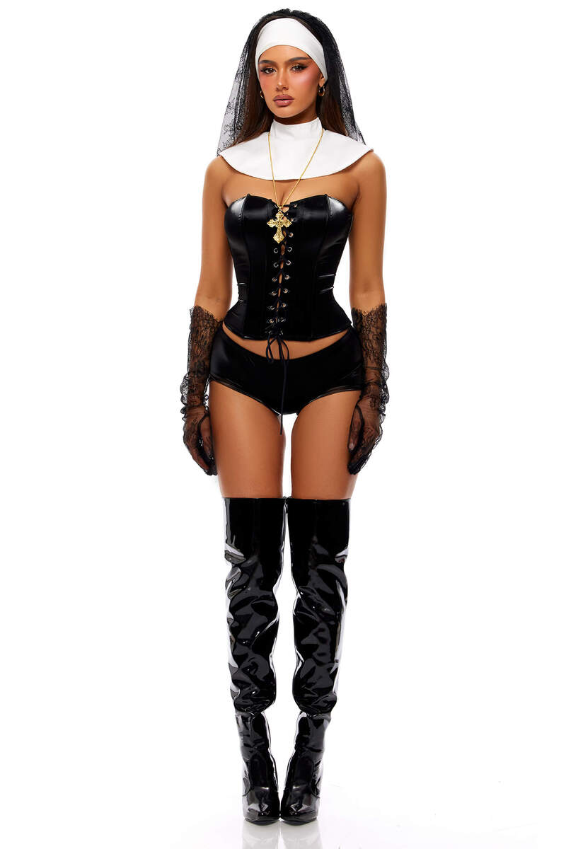 Midnight Confession Nun Costume Black White Front