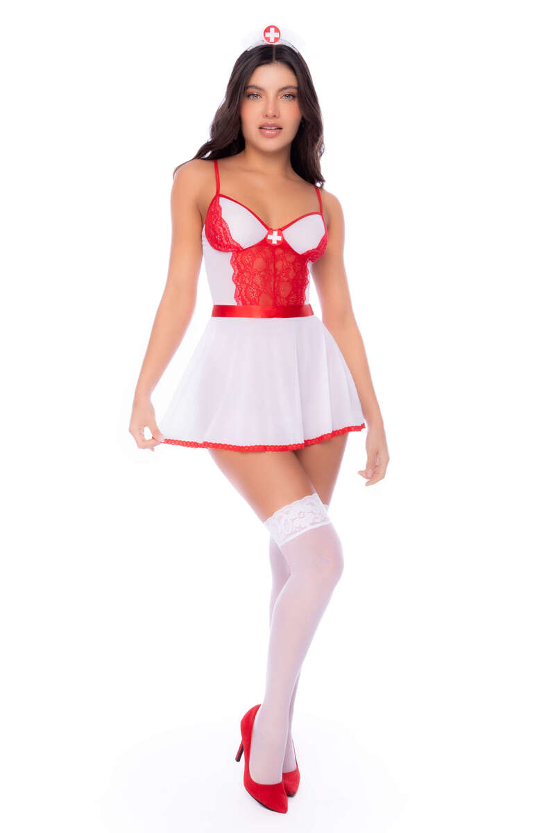 Night Time Nurse Costume Set White Red Front