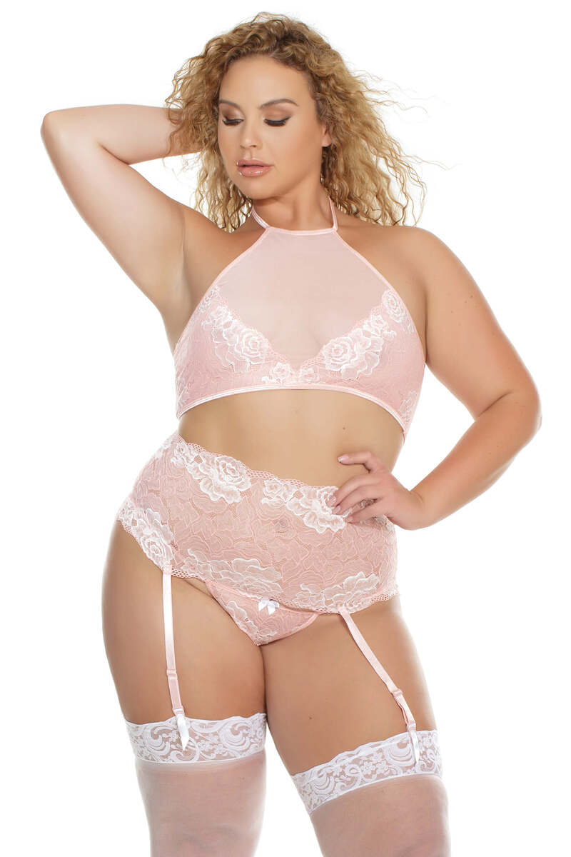 Plus Size Blossom Pink Lingerie Set