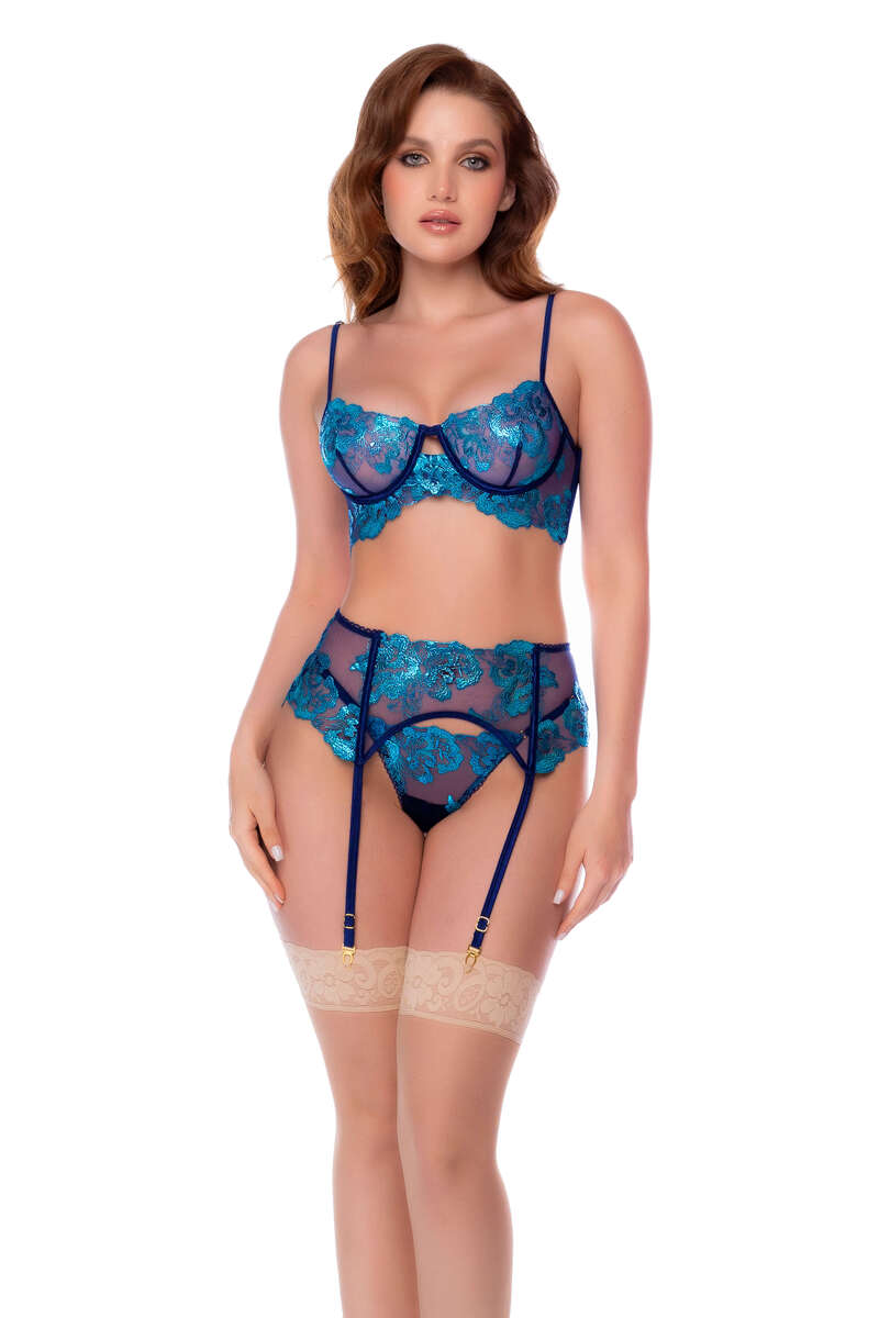 Midnight Gleam Three-Piece Lace Set Midnight Blue Front