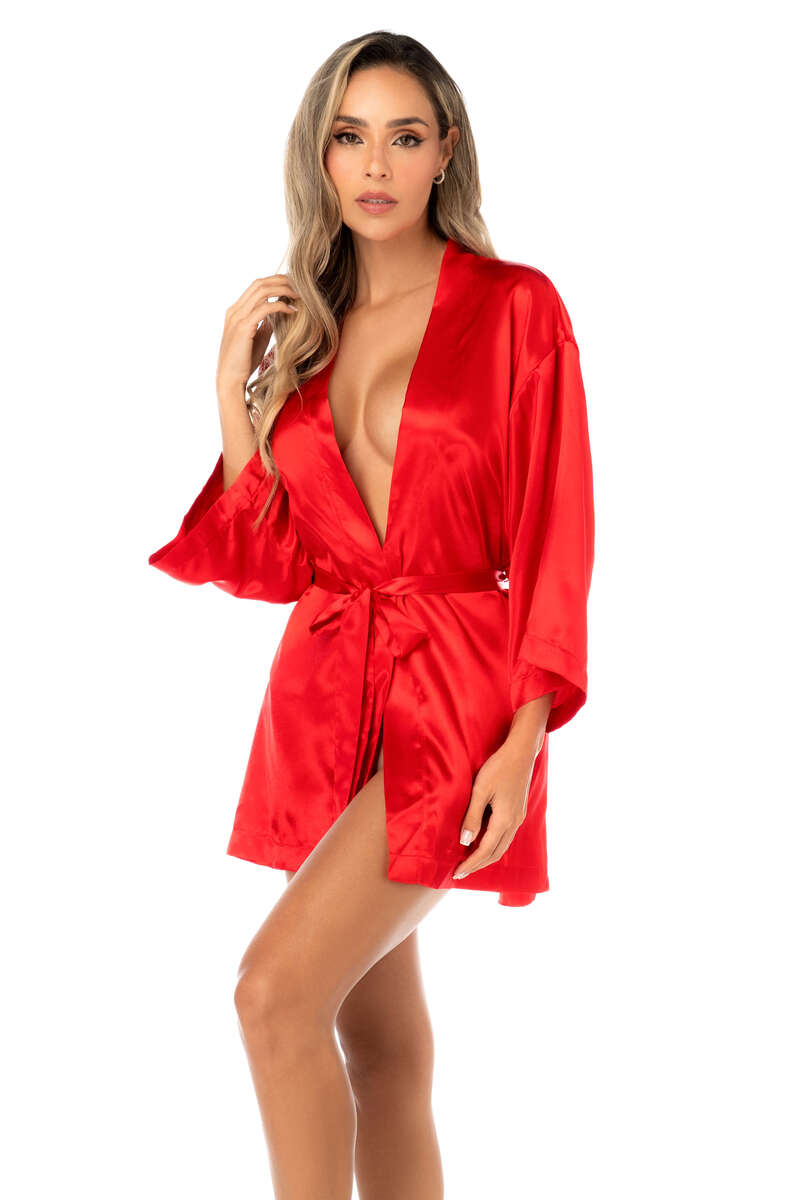 After Hours Satin Robe Red Front