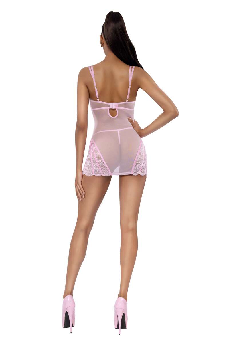 Sheer Illusion Chemise Set Pink Back