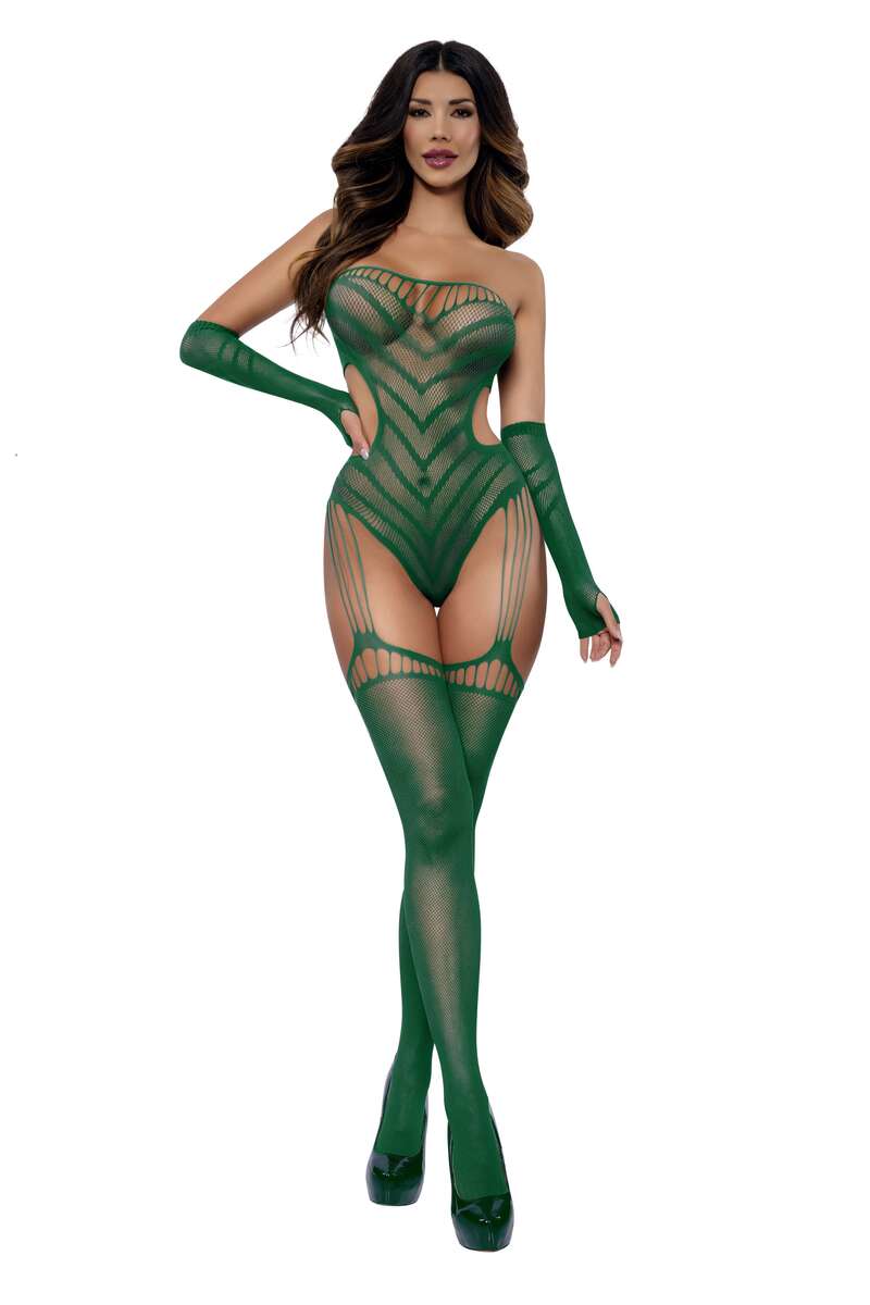 Chevron Net Bodystocking Set Emerald Front
