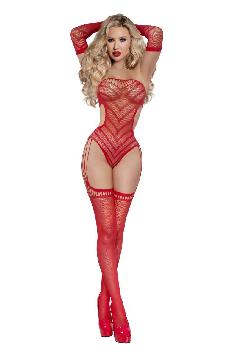 Chevron Net Bodystocking Set Red Front