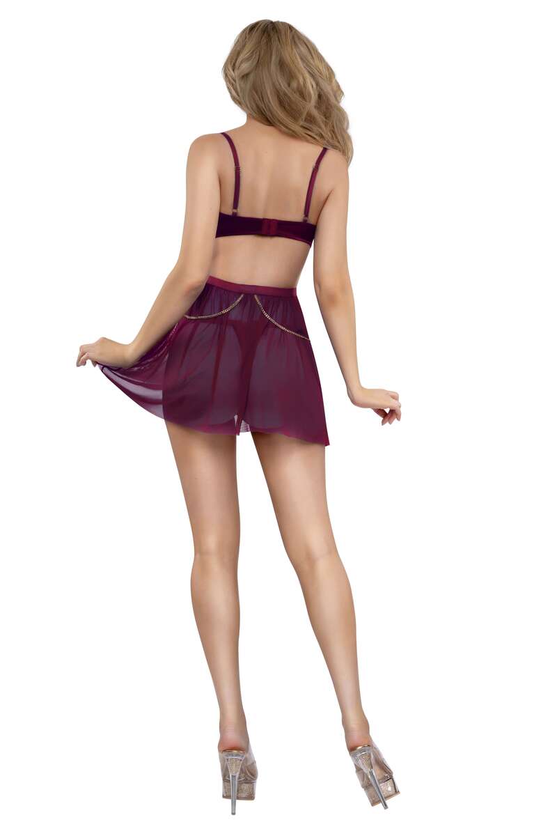Cadena Chain Detail Babydoll Set Burgundy Back