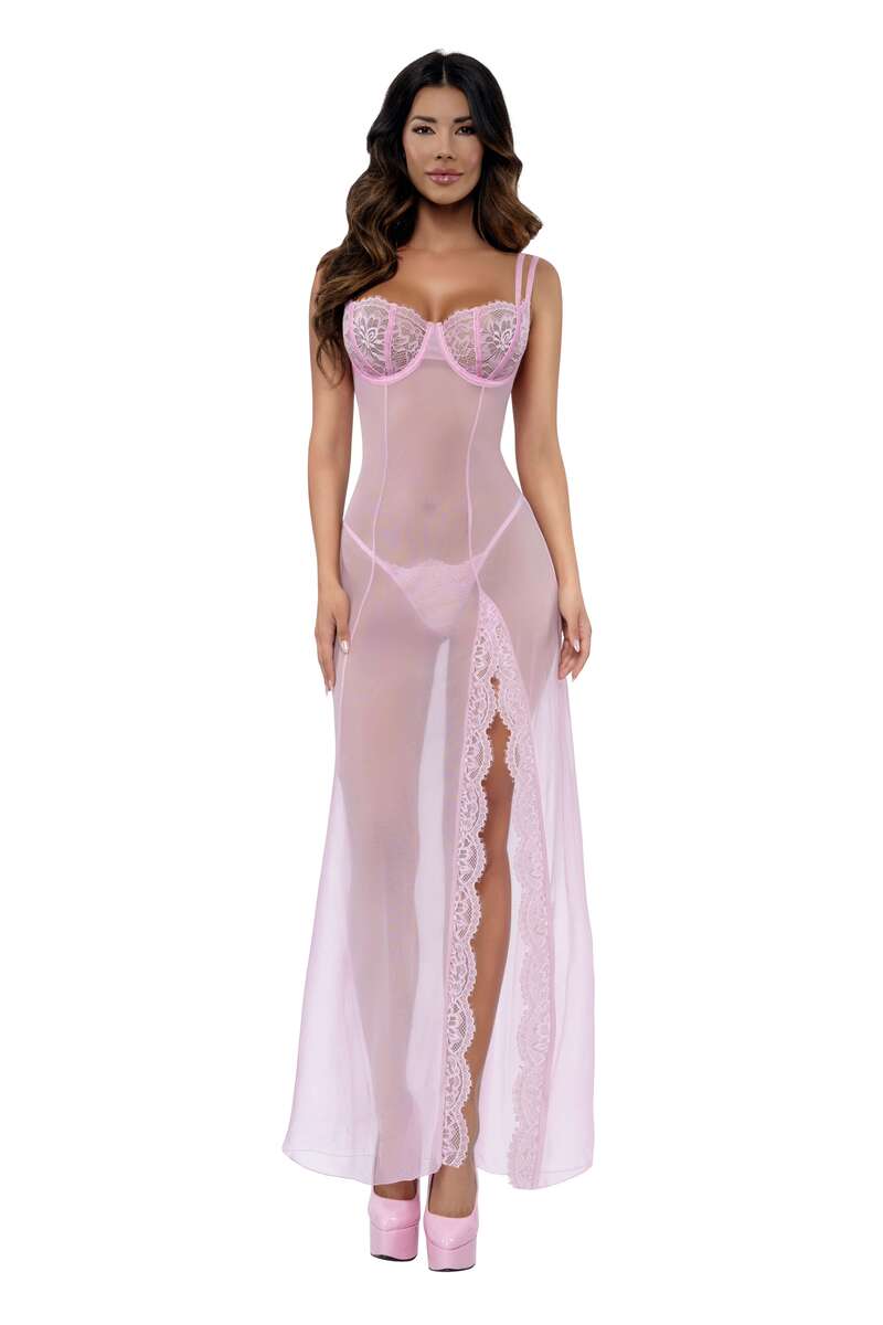 Venus Sheer Gown & Robe Set Pink Front