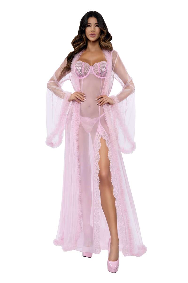 Venus Sheer Gown & Robe Set Pink Front With Boudoir Robe