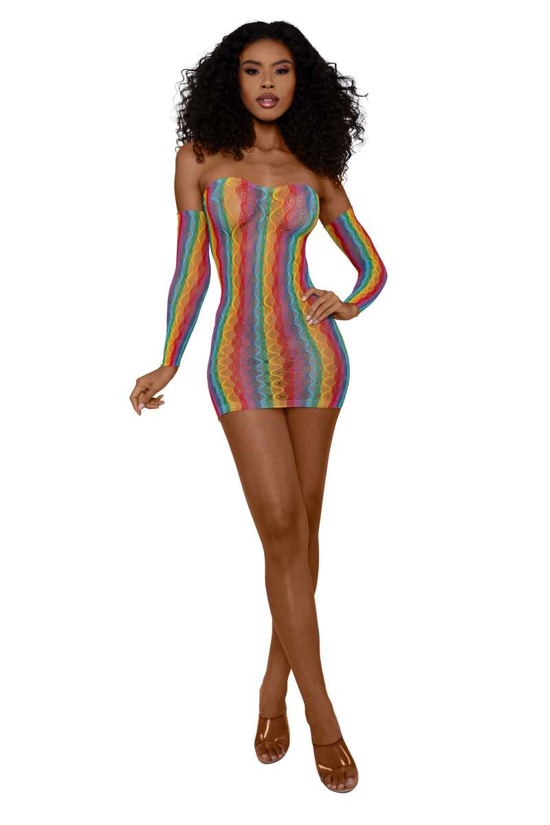 Rainbow Lace Off-Shoulder Mini Dress Rainbow Front