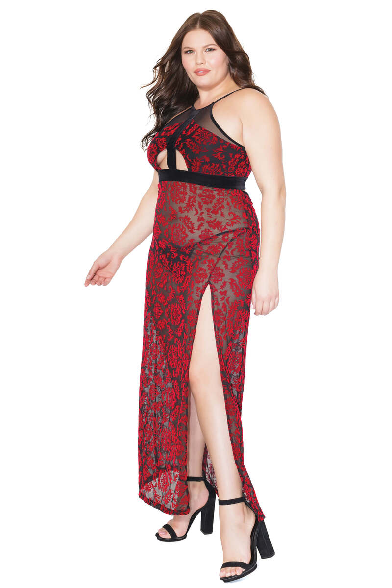 Plus Size Damask Halter Gown
