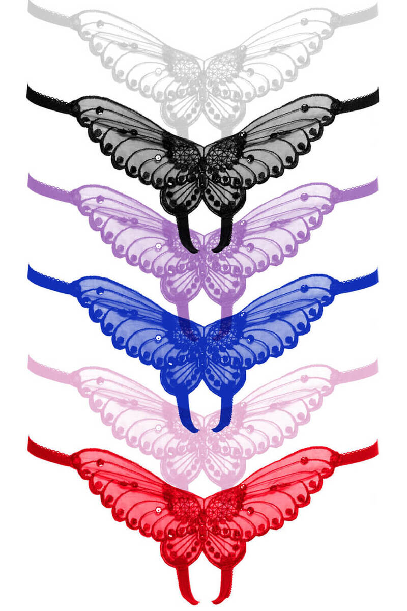 Butterfly Crotchless Panty Multicolor