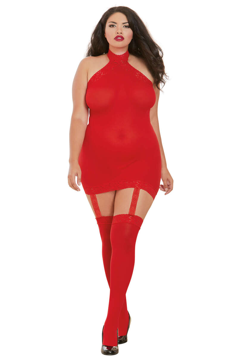 Plus Size Sheer Garter Dress