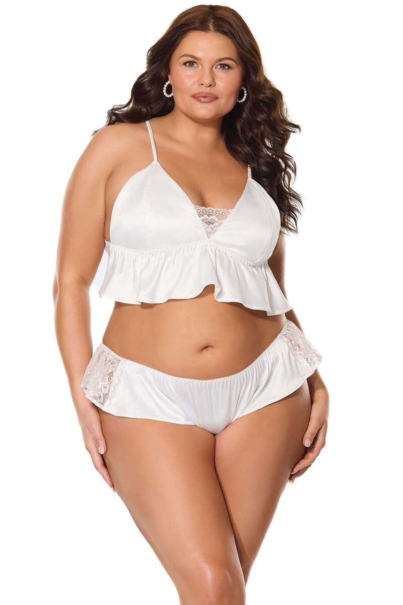 Kissed by Satin Bralette & Panty Set Plus Size White Front
