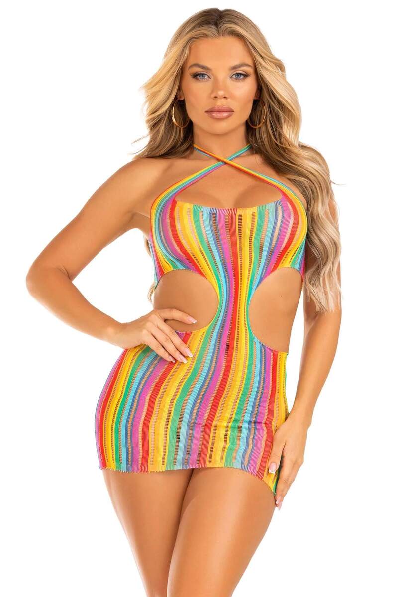 Technicolor Dream Rainbow Mini Dress